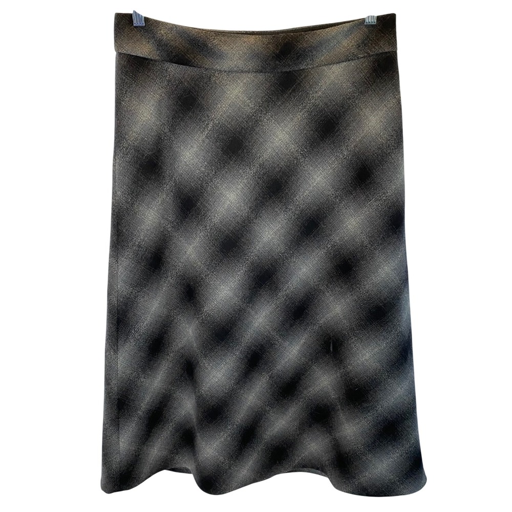 Eddie Bauer Women's Plaid A-Line Midi Skirt 12‎ Wool Blend Gray Classic Preppy